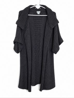 ​Joe Fresh Brown Ribbed Knit Open Front Cardigan Oversized Collar Kimono Sleeves